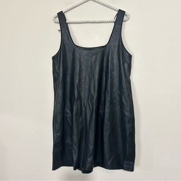 Zara Black Vegan Leather Pinafore Overall Dress SIZE SMALL - Picture 5 of 7